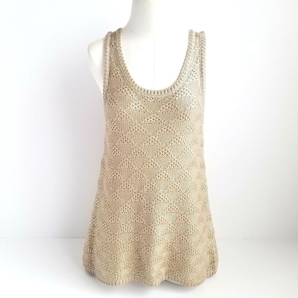 Moth Antropologie Sana Gold Knit Tank Top Womens M Foiled Metallic